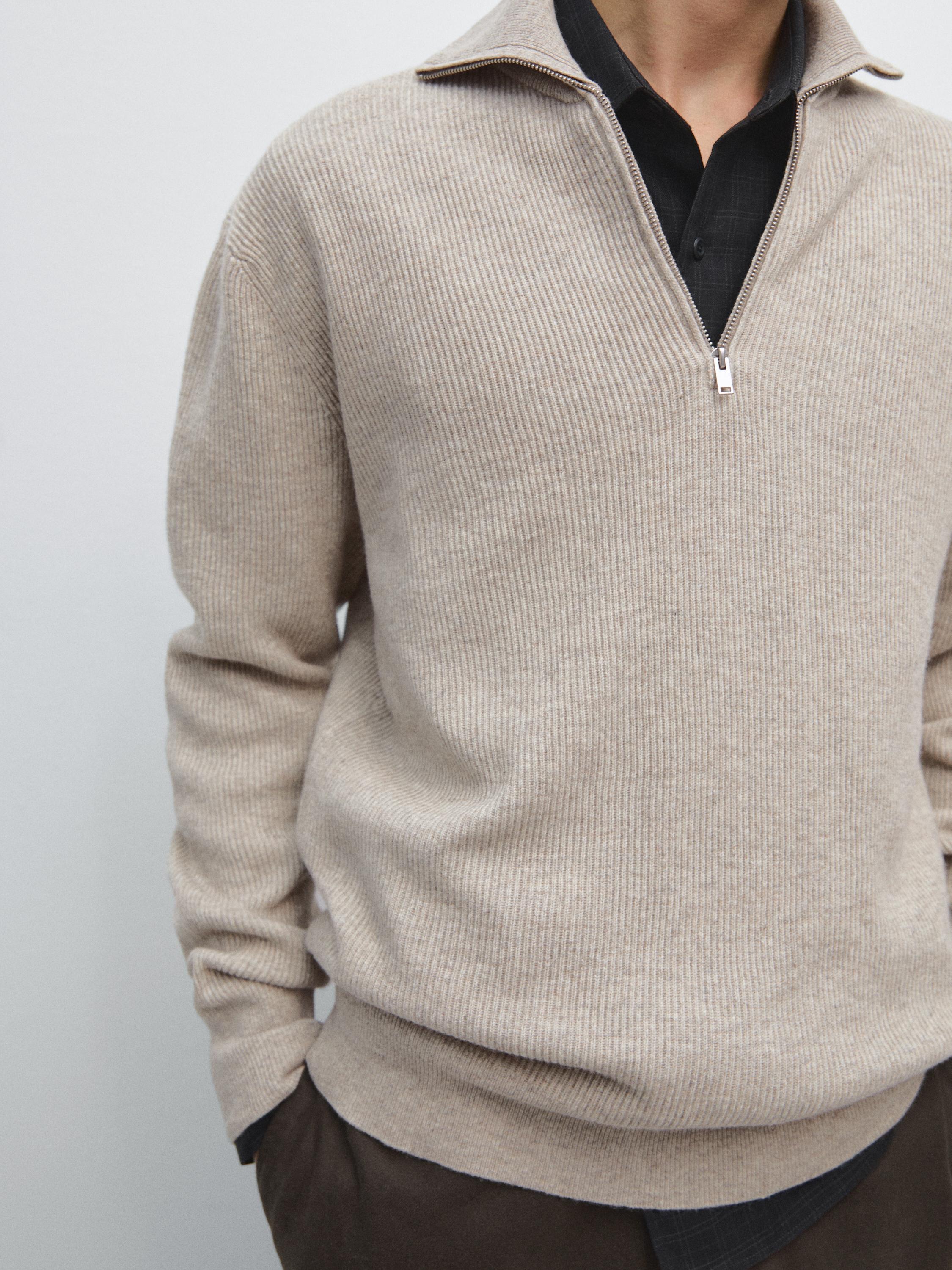 Mock neck knit sweater with zip